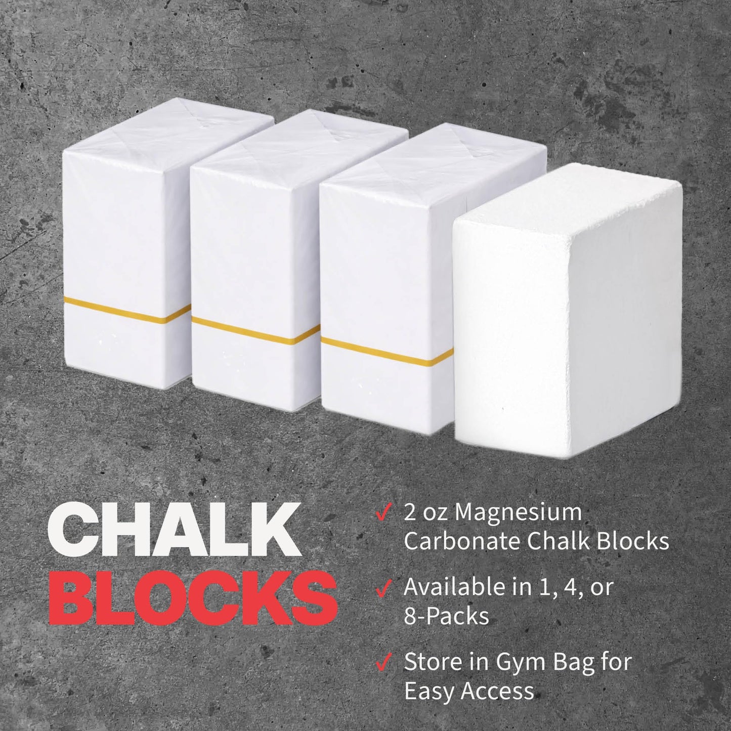 SPRI Chalk Block 2oz, 4-Pack, Gymnastics & Weightlifting Grip