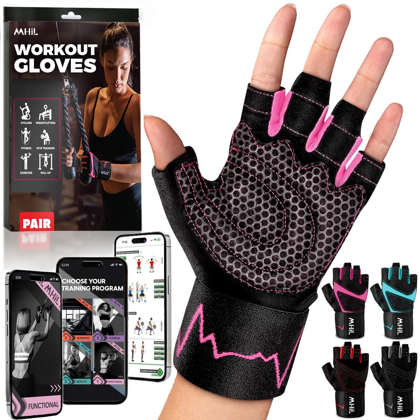MhIL Workout Gloves for Women – Breathable Gym Gloves for Women with Palm Protection and Enhanced
