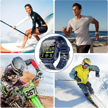 Dsytom Waterproof Case with Band Compatible for Apple Watch Band 46mm 45mm 44mm 42mm(S11/10) 41mm 40mm for Men,Rugged Smartwatch Strap with Built-in Tempered Glass Screen Protector for iWatch Series 11/10/9/8/7/6/5/4/SE