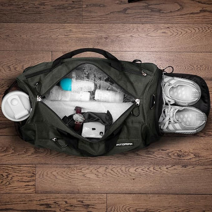Fitgriff® Gym Bag for Men & Women with Shoe & Wet Compartment - Duffle Bag for Travel, Sports, Fitness & Workout