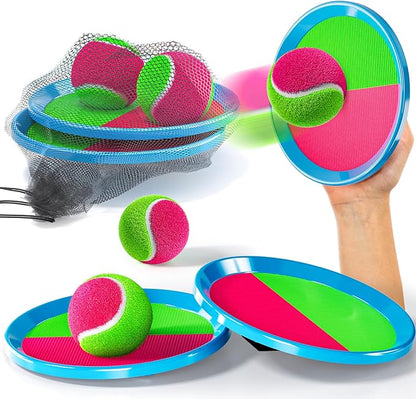 Toss and Catch Ball Game Set, Beach Outdoor Toys for Kids Boys with Paddle, Balls and Storage Bag, Yard Backyard Outside Indoor Toys Games Gifts for Kids Boys Girls Ages 3 4 5 6 7 8 9 10