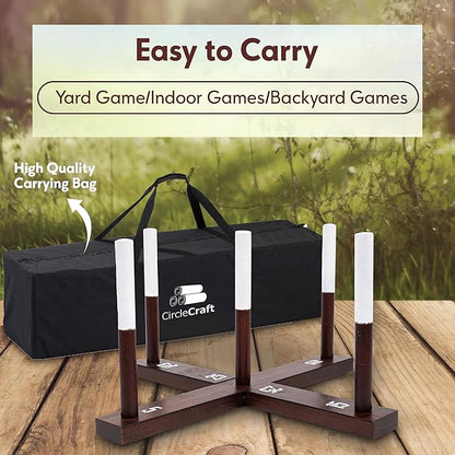Outdoor Ring Toss Game for Adults - Perfect Lawn and Backyard Game for Adults and Family - Outdoor Yard Games for Fun Activities on Easter and Festivals - Wooden Ring Toss with Carrying Case