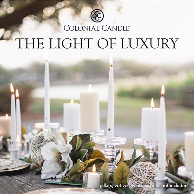 Colonial Candle Unscented Taper Candle, Classic Collection, Colonial Classic Green, 8 in, Pack of 12 - Up to 6 Hours Burn