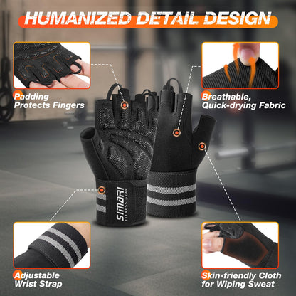 SIMARI Workout Gym Gloves for Men Women, Weight Lifting Gloves with Wrist Wrap Support, SBR Pad