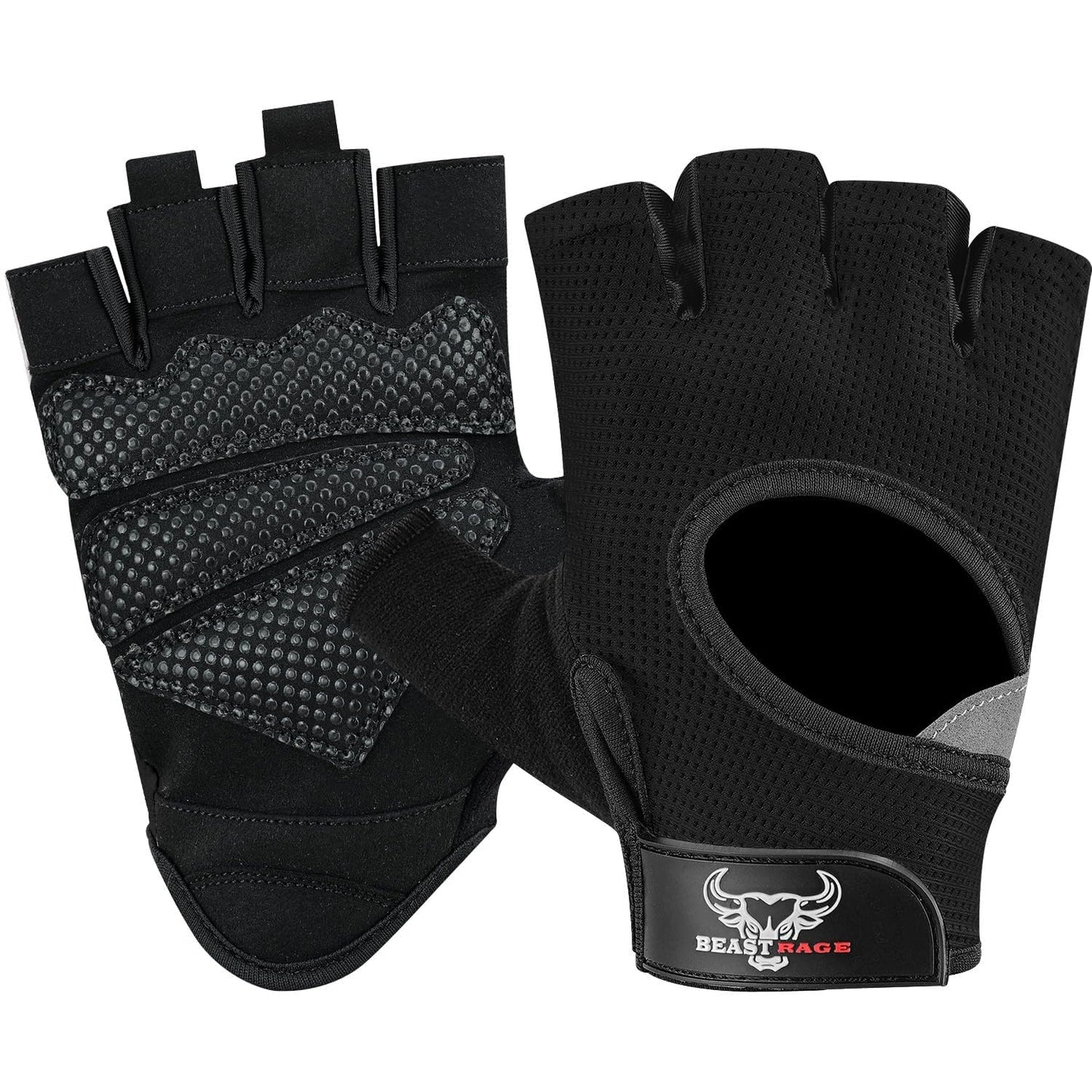 BEAST RAGE Workout Gloves for Men and Women, Fingerless Weight Lifting Gloves with Palm Protection