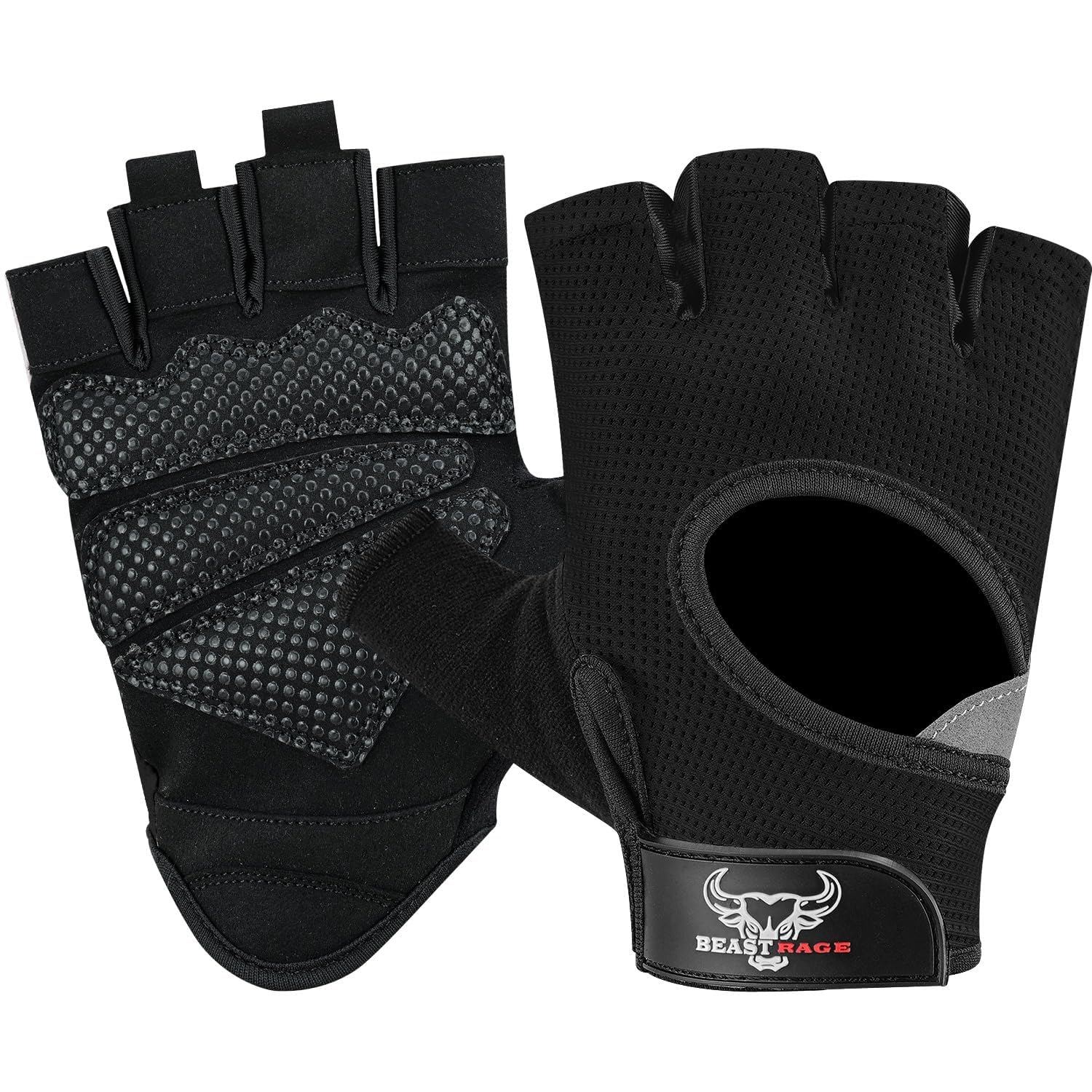 BEAST RAGE Workout Gloves for Men and Women, Fingerless Weight Lifting Gloves with Palm Protection