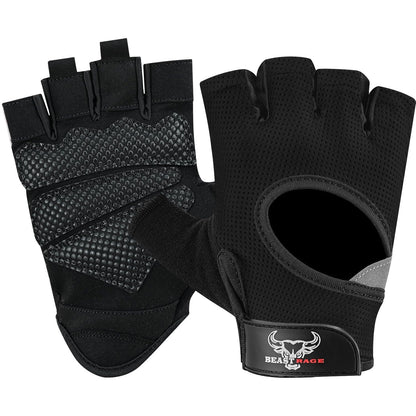 BEAST RAGE Workout Gloves for Men and Women, Fingerless Weight Lifting Gloves with Palm Protection