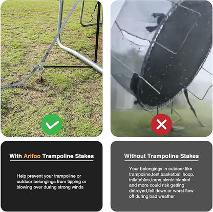 Trampoline Stakes Heavy Duty Strong and Galvanized Steel Corkscrew High Wind Anchor Kit for Trampoline Camping Tents Tie Down Anchors