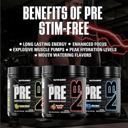 NutraBio STIM-Free PRE Workout for Men, New Formula | Laser Focus, Extreme Pumps | Performance, Endurance | 10g Citrulline, Beta Alanine, Nitrates, Nootropics, Electrolytes-20 Servings Paradise Punch
