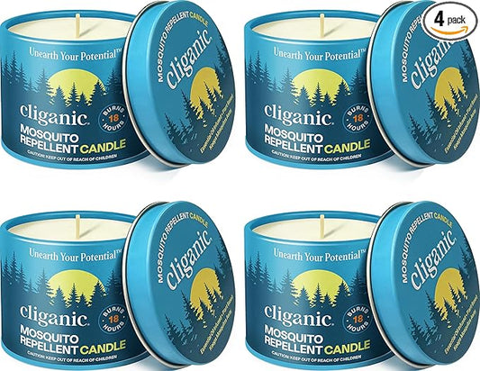 Cliganic Natural Mosquito Repellent Candle (Pack of 4) | Citronella, DEET Free, Essential Oil