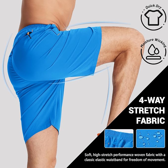 TACVASEN Men's Running Athletic Shorts 9" Quick Dry Workout Gym Shorts Lightweight Summer Shorts 3 Zipper Pockets