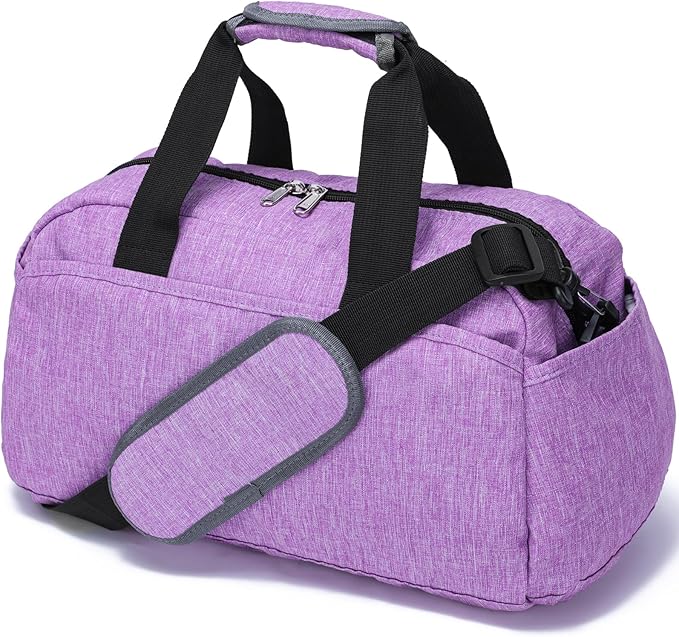 14 inch Small Gym Bag for Women & Men, Mini Duffel Bag for Travel Sports Lightweight Carry On Bag, Light Purple