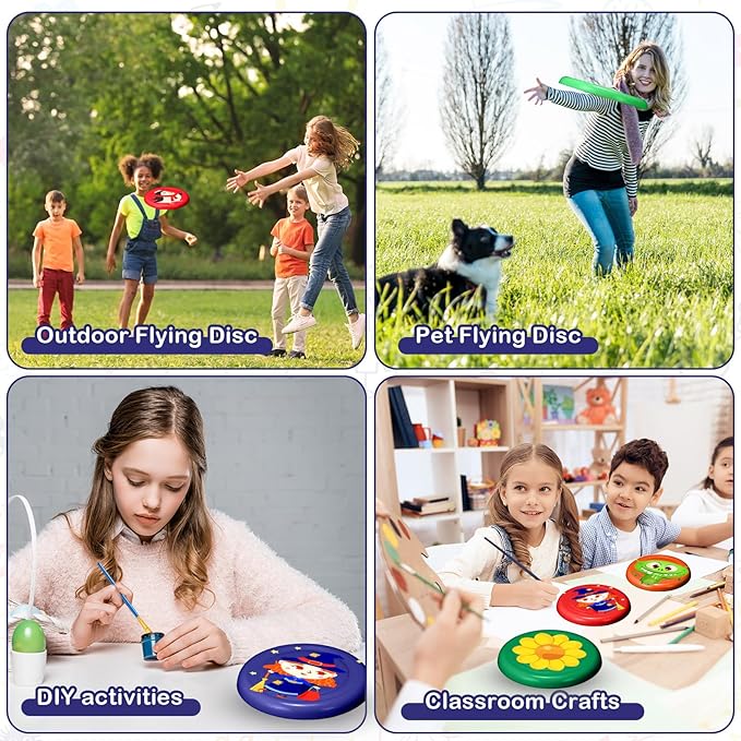 Tenceur 36 Pcs DIY Plastic Flying Disks Bulk 7 Inch Color Your Own White Flying Disc with 10 Paintbrushes and 3 Paints for Party Favors and Crafts Fun Home Activities Games