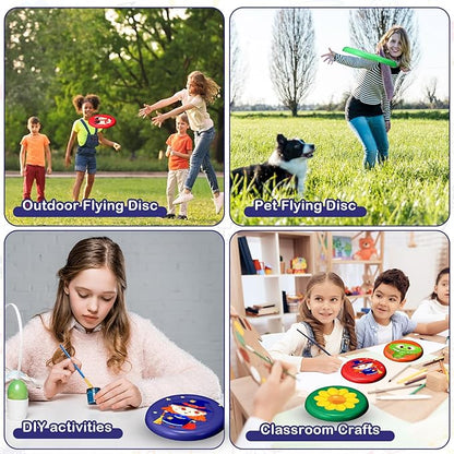 Tenceur 36 Pcs DIY Plastic Flying Disks Bulk 7 Inch Color Your Own White Flying Disc with 10 Paintbrushes and 3 Paints for Party Favors and Crafts Fun Home Activities Games