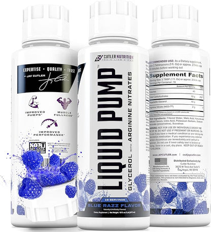 Liquid Pump - Glycerol and Arginine Nitrates for Optimized Pump pre-Workout Liquid Caffeine Free Non stim pre-Workout for Energy and Performance and nictic Oxide Booster | Blue Raspberry Flavor