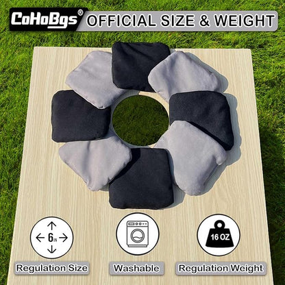 CoHoBgs Corn Hole Bags Set 8, Professional Cornhole Bags Dual-Sided Slick & Stick Resin Filled Suede and Duck Canvas Bean Bag for Cornhole Game Includes Carry Case
