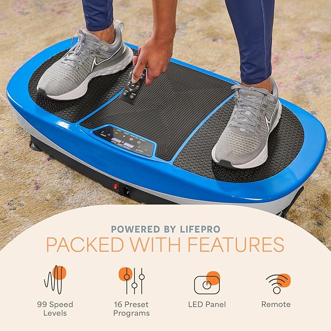 Lifepro Rumblex Max 4D Black Vibration Plate Exercise Machine with Loop Resistance Bands for Home Fitness Shaping Training Recovery Tone & Strength