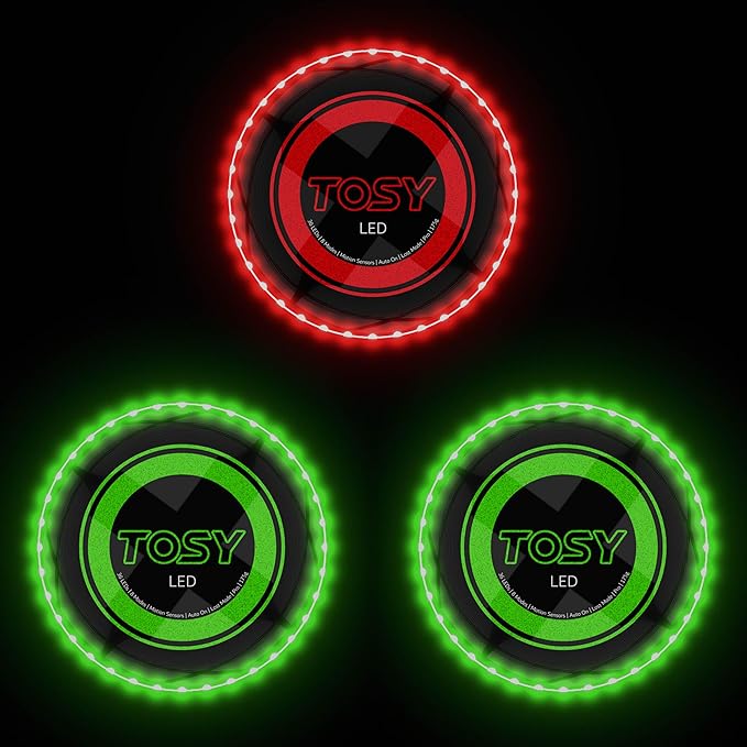 TOSY Bundle of 3-2X Green + Red - Flying Disc 36 LEDs, Super Bright, Smart Modes, Auto Light Up, Rechargeable, Cool Fun Christmas, Birthday & Camping Gift for Men/Boys/Teens/Kids, 175g Frisbee