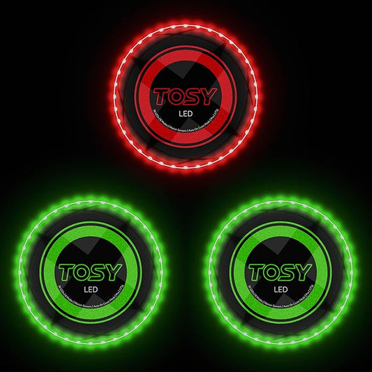 TOSY Bundle of 3-2X Green + Red - Flying Disc 36 LEDs, Super Bright, Smart Modes, Auto Light Up, Rechargeable, Cool Fun Christmas, Birthday & Camping Gift for Men/Boys/Teens/Kids, 175g Frisbee