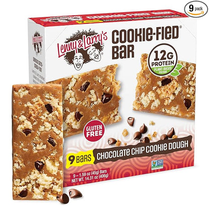 Lenny & Larry's Cookie-fied Bar ??Chocolate Chip Cookie Dough Vegan Protein Bars 9x45g ??Healthy Snacks with 12g Plant Protein & 5g Fiber ??Gluten free Power Bar, Keto Friendly, Non-GMO & Vegan