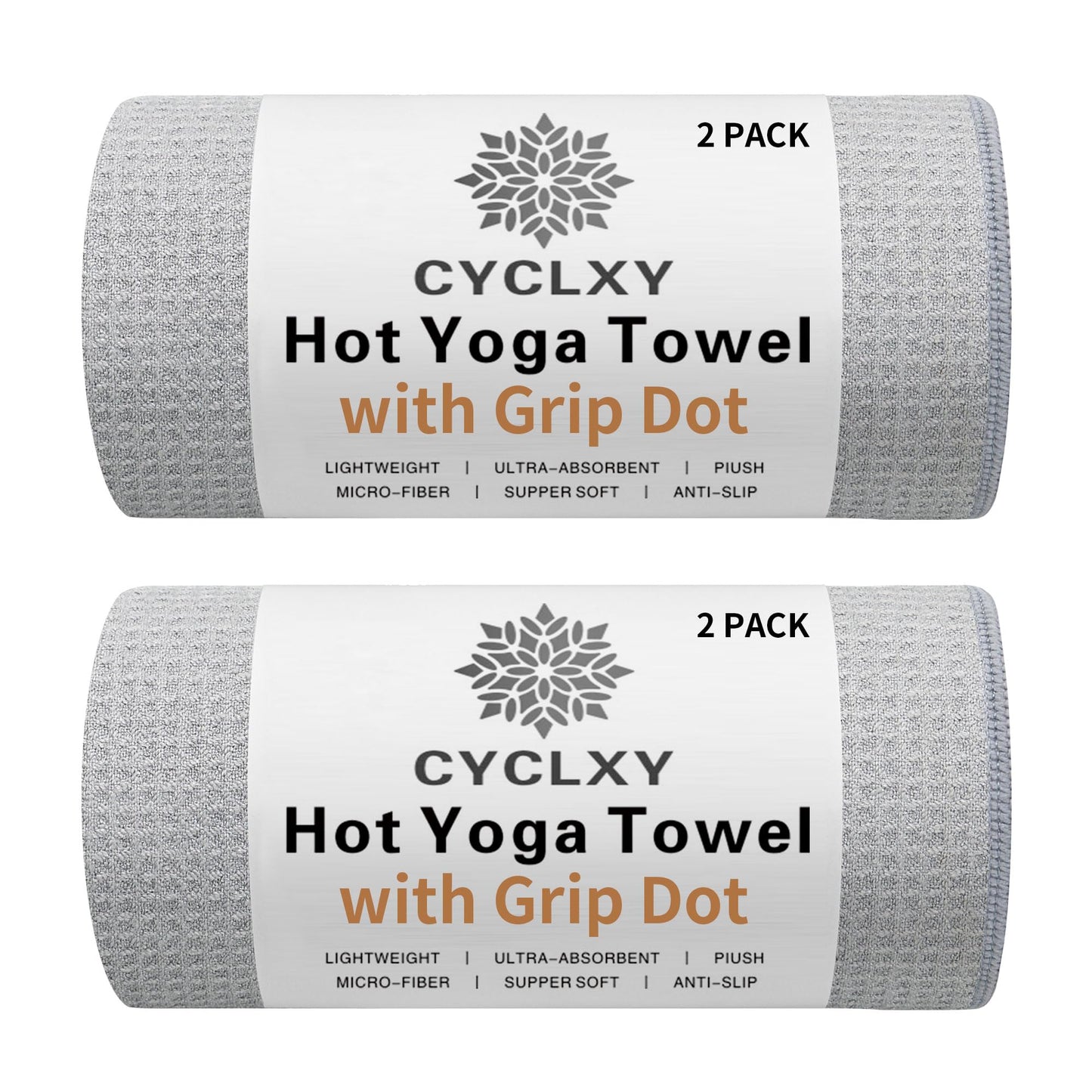 CYCLXY 2 Pack Hot Yoga Towel with Grip Dot，Stickyfiber Yoga Mat Towels Non Slip for Hot