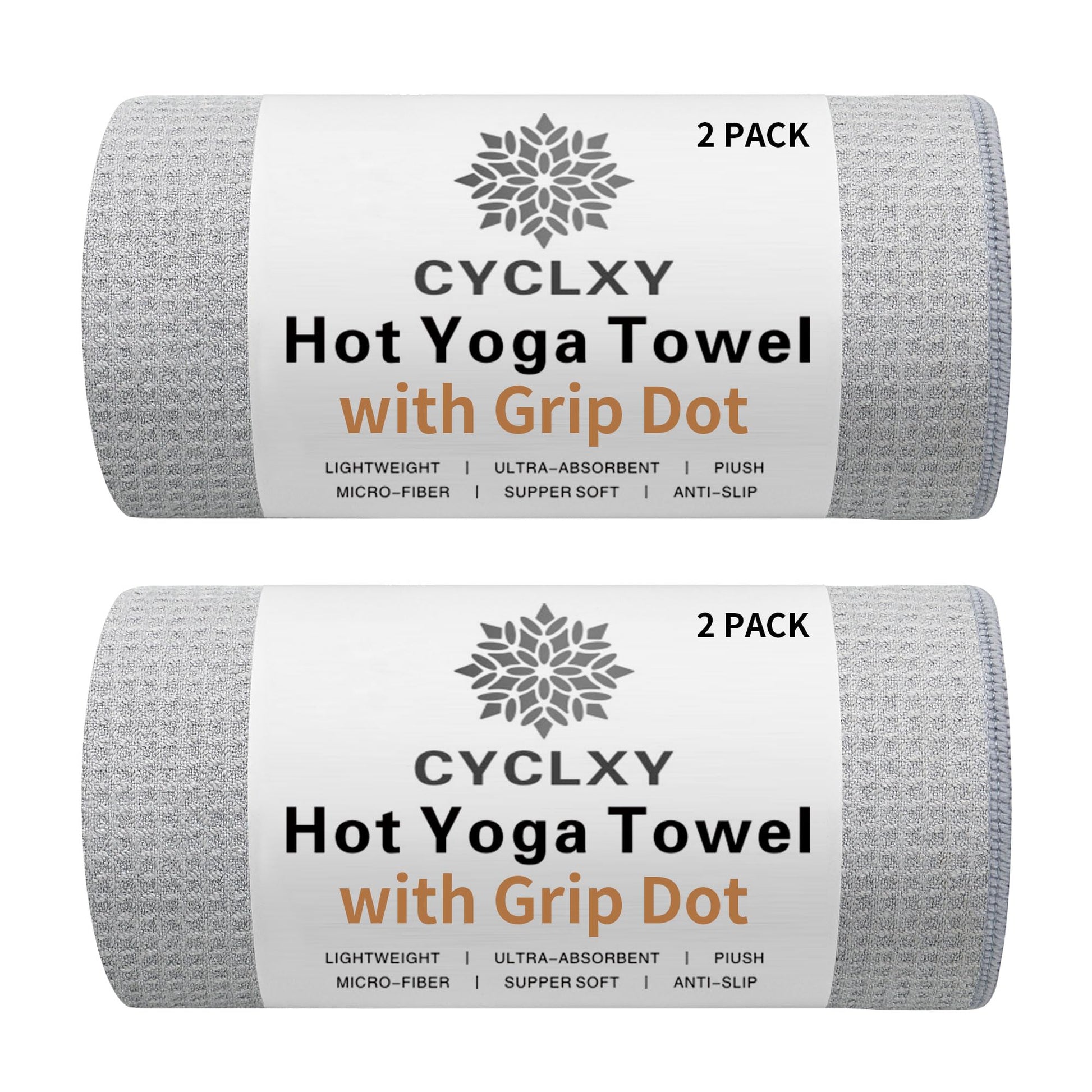CYCLXY 2 Pack Hot Yoga Towel with Grip Dot，Stickyfiber Yoga Mat Towels Non Slip for Hot