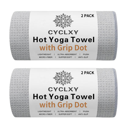 CYCLXY 2 Pack Hot Yoga Towel with Grip Dot，Stickyfiber Yoga Mat Towels Non Slip for Hot