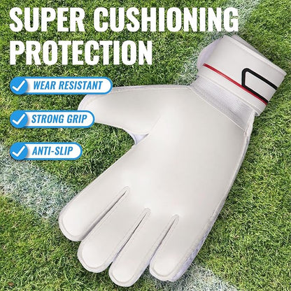 Malker Soccer Goalie Gloves Goalkeeper Gloves with Fingersave and Double Wrist Protection, Strong Grip Goalkeeper Gloves for Kids, Youth, Adults