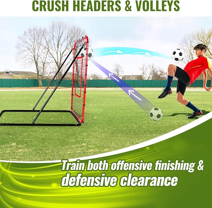 Soccer Rebounder Net & Soccer Training Equipment - 4x4 FT Adjustable Rebound Board for Precision Passing, Shooting, First Touch, and Ball Control Drills for Kids, Teens & Adults