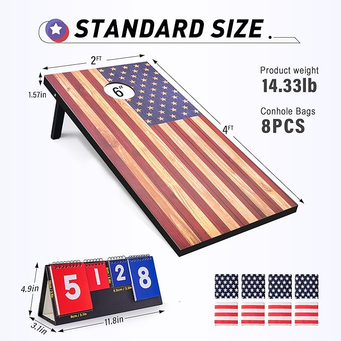 4x2 Ft Cornhole Boards Set, Premium Regulation Size Cornhole Boards with 8 All-Weather Bean Bags, Carrying Case and Scoreboard