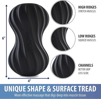 Zyllion Vibrating Peanut Massage Ball with 4 Modes - Cordless Rechargeable Electric Deep Tissue Massager Roller for Muscle Pain Relief, Black, ZMA-30