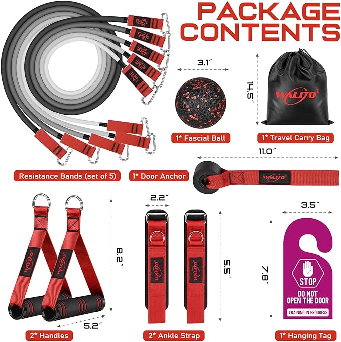 WALITO Resistance Bands Set - Exercise Bands with Handles, Door Anchor, Legs Ankle Straps, for Heavy Resistance Training, Physical Therapy, Muscle Training, Yoga, Home Workouts, Gym Equipment