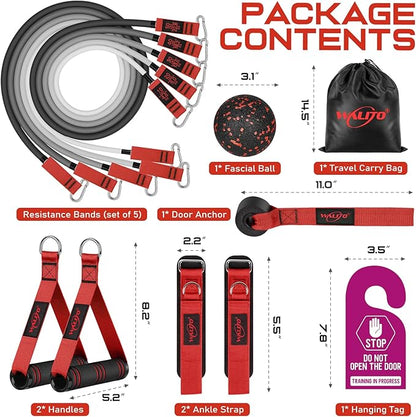 WALITO Resistance Bands Set - Exercise Bands with Handles, Door Anchor, Legs Ankle Straps, for Heavy Resistance Training, Physical Therapy, Muscle Training, Yoga, Home Workouts, Gym Equipment