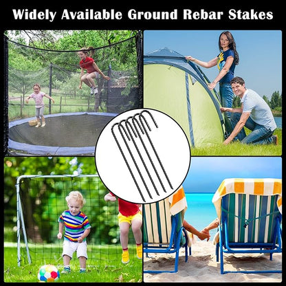 Sadnyy 36 Pcs 12 Inch Rebar Stakes Metal Chain Link Anchors for Ground Fence Garden Heavy Duty J Hook Black Steel Tent Post Stake with Chisel Point End Anchor Curved Plant Support for Trampoline