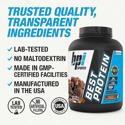 BPI Sports Best Protein ??100% Whey Protein Powder ??Muscle Growth, Recovery, Meal Replacement ??No Fillers, Gluten Free ??Best Protein Powder for Men & Women | Chocolate Brownie ??5.1 Pounds