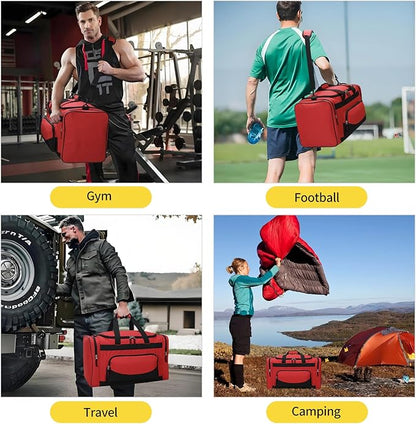 22 inch Gym Bag for Men - 55L Large Travel Duffle Bag Sports Equipment Bag with Multiple Zippered Pockets,Outdoor Workout Duffle Bag for Overnight Weekend - Red
