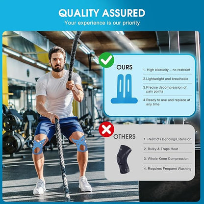 12PCS Precut Kinesiology Tape for Knees | Athletic Tape | Original Cotton & Elastic Kinesiology Athletic Tape – Knee Support & Stability & Pain Relief | Latex-Free | Breathable & Waterproof (Black)