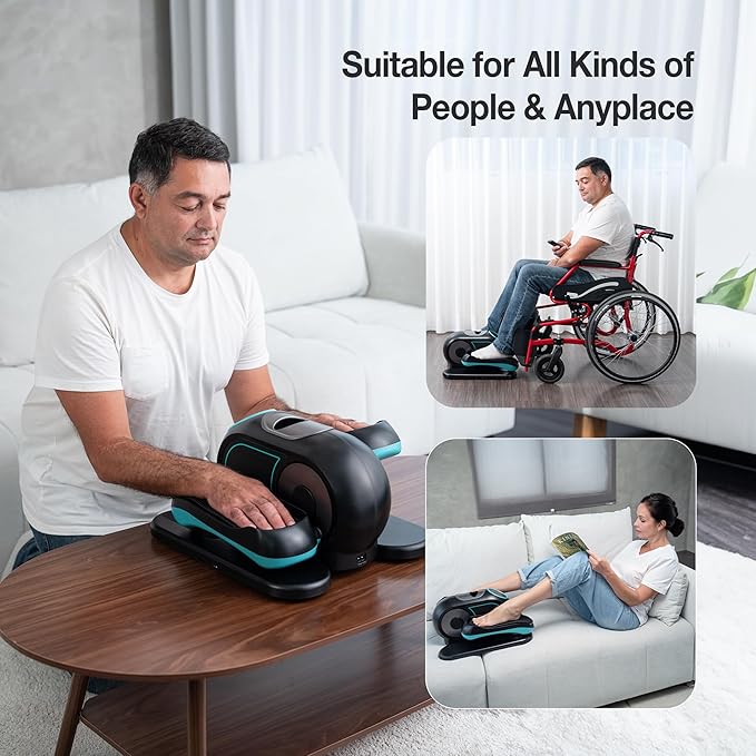 Under Desk Elliptical Machine, Ellipse Leg Exerciser for Seniors, Seated Pedal Exerciser with Resistance Bands Non Slip Mat, Remote Control, 12 Adjustable Speeds for Home, Seniors, Adults