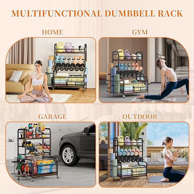 Homeiju 450LBS Dumbbell Rack,Weight Rack for Dumbbells,Weight Rack for Home Gym,Home Gym Storage for Strength Training Dumbbell Racks Stand with Wheels&Hooks