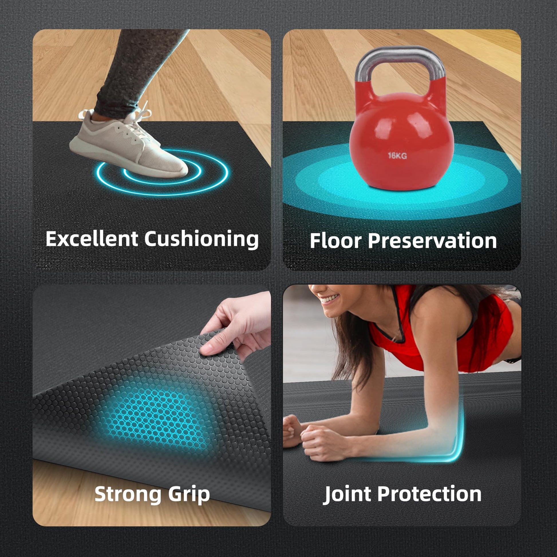 GymCope Large Exercise Mat for Home Workouts, 12x6/10x6/9x6/8x6/7x5/6x4 ft