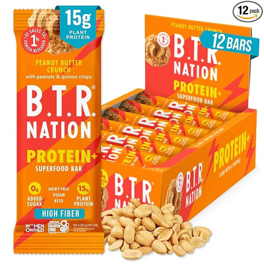 B.T.R Nation Vegan Keto Plant Based High Protein & HIgh Fiber Bars - Peanut Butter Crunch Protein+