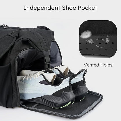 Small Gym Bag for Men with Shoes Compartment and Wet Pocket Convertible Duffle Bag and Gym Backpack Waterproof Sports Bag with 2 Bottle Holders Weekender Overnight Bag - Black