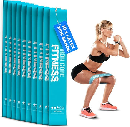 Latex Mini Resistance Bands Sets for Trainers, Bootcamp, Gym for Men and Women in Fun Colors - Ebook, Videos and Workout Chart Included by Iron Core Fitness