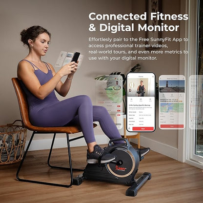 Sunny Health & Fitness Dual Function Under-Desk Bike Trainer, Mini Exercise Machine for Senior Training, Arm/Leg Cardio Cycle Workout, Optional Magnetic, Motorized w/Free SunnyFit App Connection