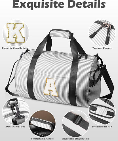 Teen Girl Gifts Trendy Stuff, Girl Gym Bag, Kids Monogram Overnight Duffel Bags with Shoe Compartment, Personalized Travel Bag with Makeup Pouch, Preppy Things for Daughter (Letter E)