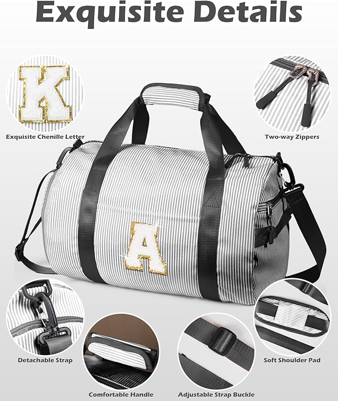 Teen Girls Birthday Gifts, Girl Gym Bag, Kids Monogram Overnight Duffel Bags with Shoe Compartment, Personalized Travel Bag with Makeup Pouch, Cute Stuff for Sister Daughter (Letter J)