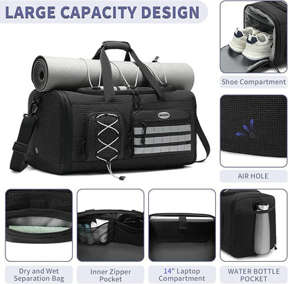 Bosstin Gym Bag for Men & Women,45L Travel Duffle Sports Duffel Bag Gym Weekender Overnight Backpack with Shoe Compartment (BLACK CHECKERED)
