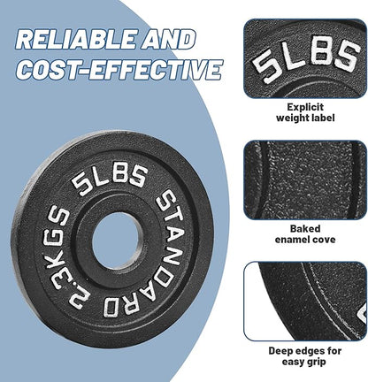 Professional-Grade Cast Iron Weight Plates | Dual-Hole Weight Plates with 2-Inch Bore | Ideal for Strength Training and Weightlifting | Multiple Weight Options Available
