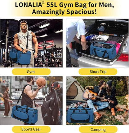 55L Large Duffle Bag for Men - 22 inch Men's Sports Gym Bag Heavy Duty Duffel Bag (Blue)