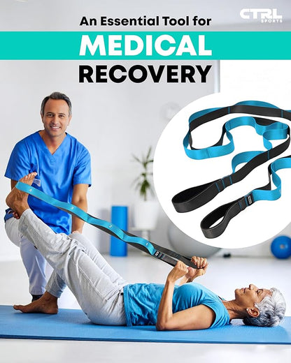 Stretching Strap with Loops - Non Elastic Stretch Band for Physical Therapy, Yoga Strap for Stretching Equipment, Stretch Bands for Exercise and Flexibility - Fascia, Hamstring & Leg Stretcher Belt